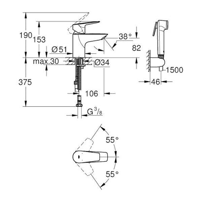 PESUALLASHANA GROHE 23757001 BAU EDGE BIDE