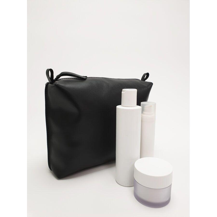 Leather Cosmetic Bag, Black - Large