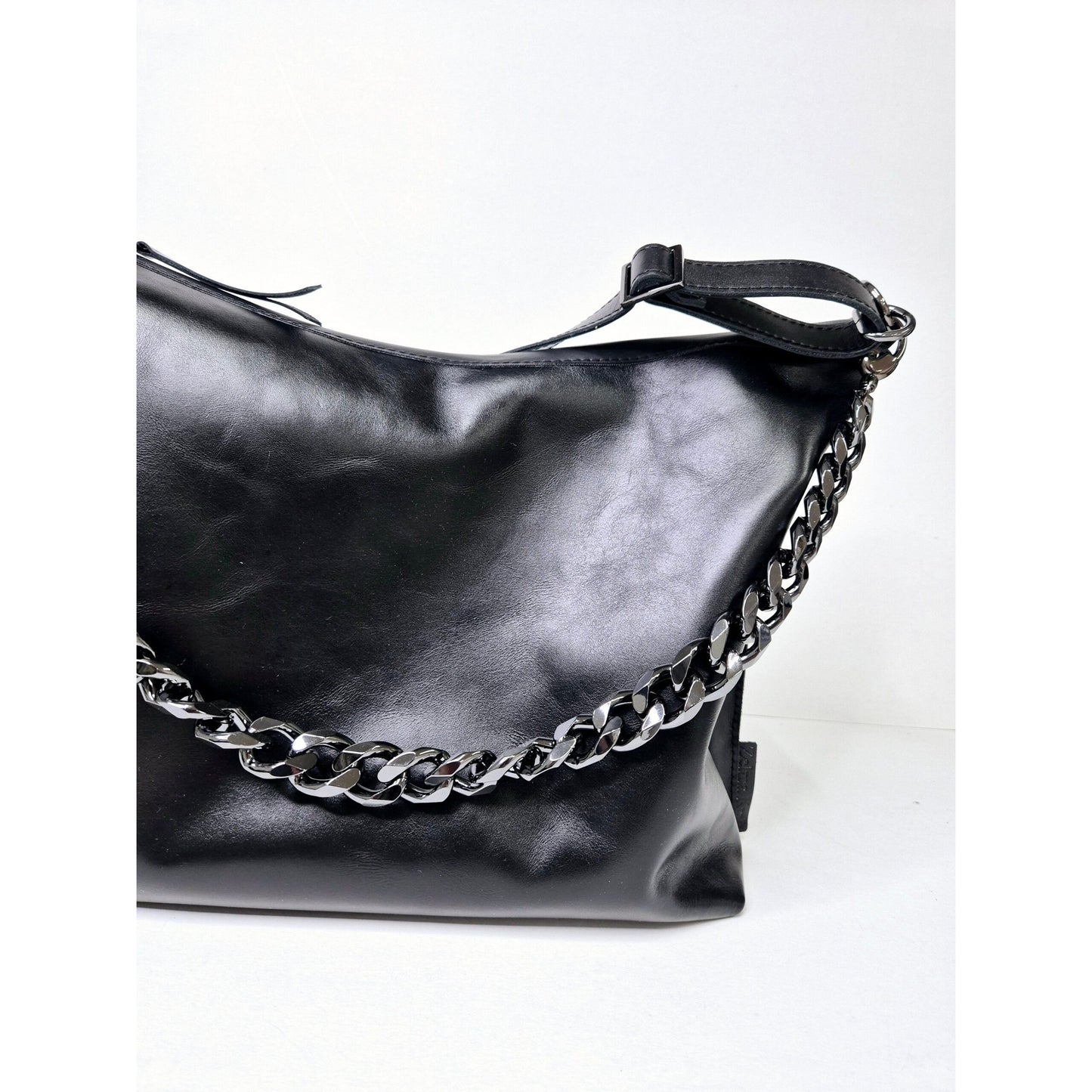 Black Leather Hobo Bag - Large