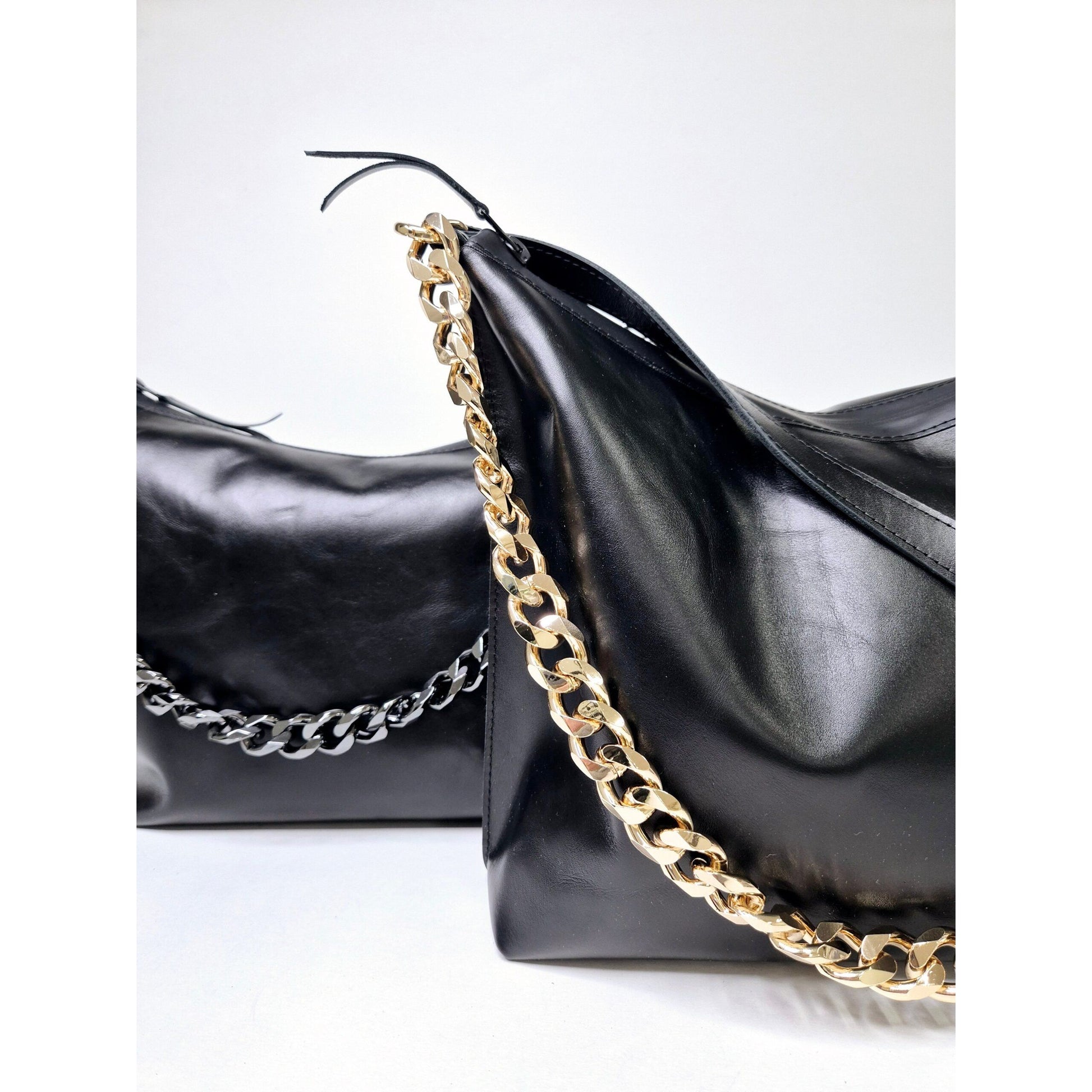 Black Leather Hobo Bag - Large