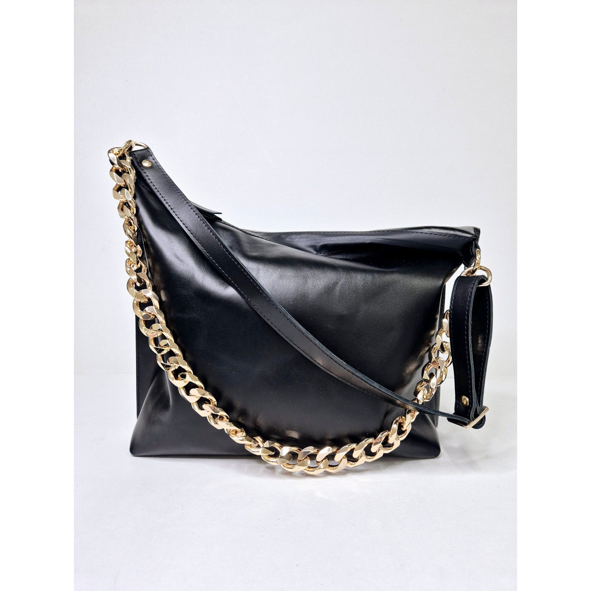 Black Leather Hobo Bag - Large