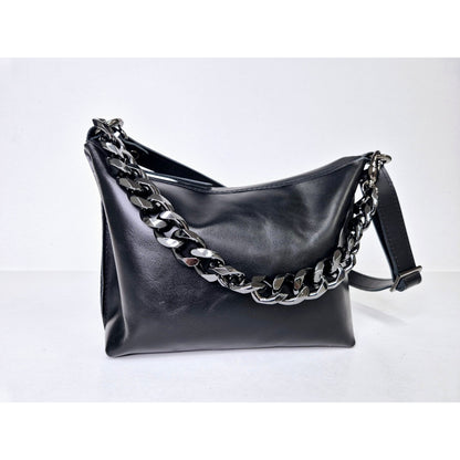 Black Leather Hobo Bag - Small