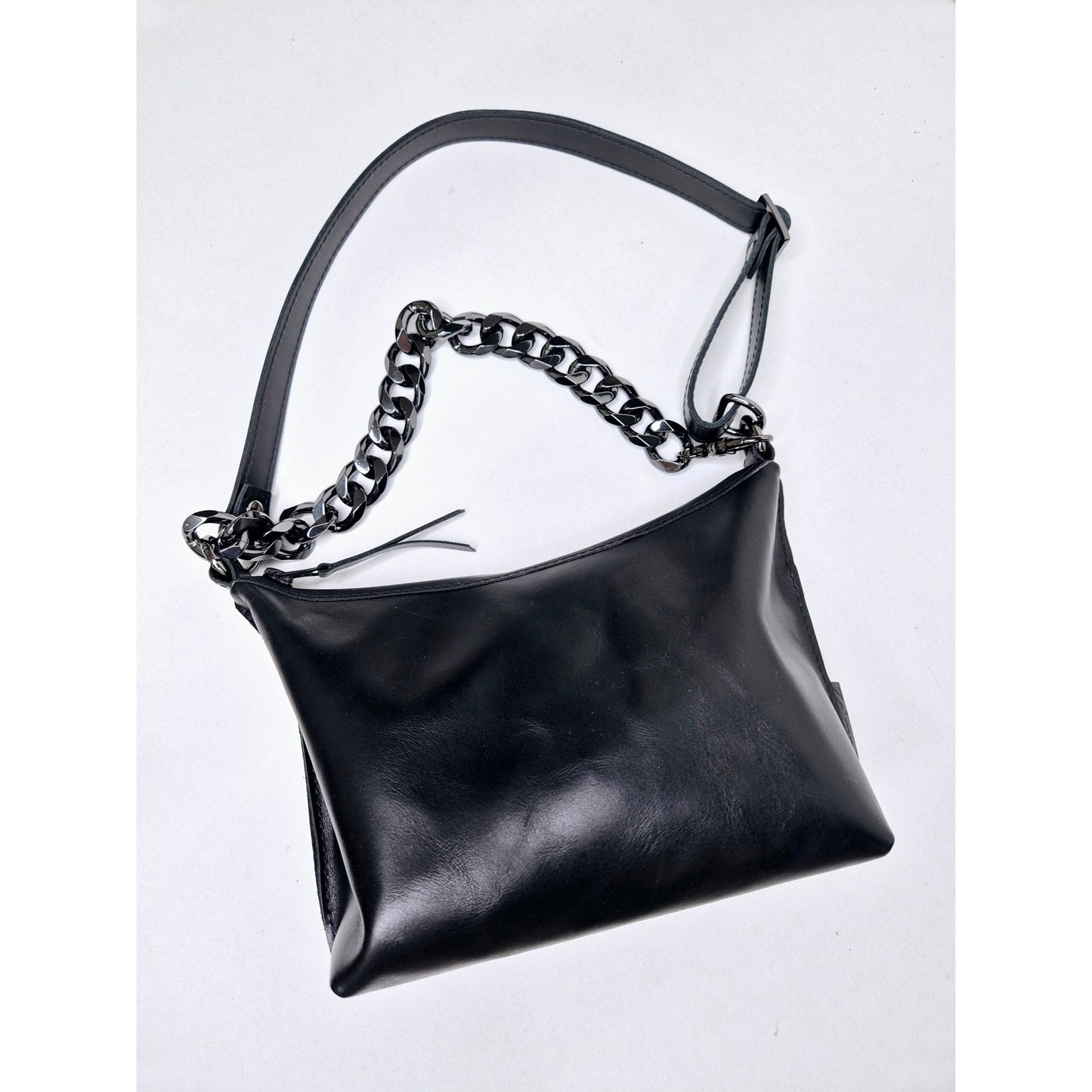 Black Leather Hobo Bag - Small