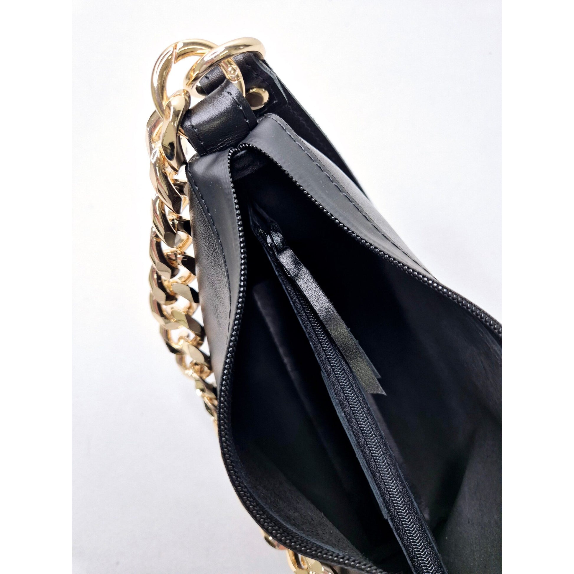 Black Leather Hobo Bag - Small