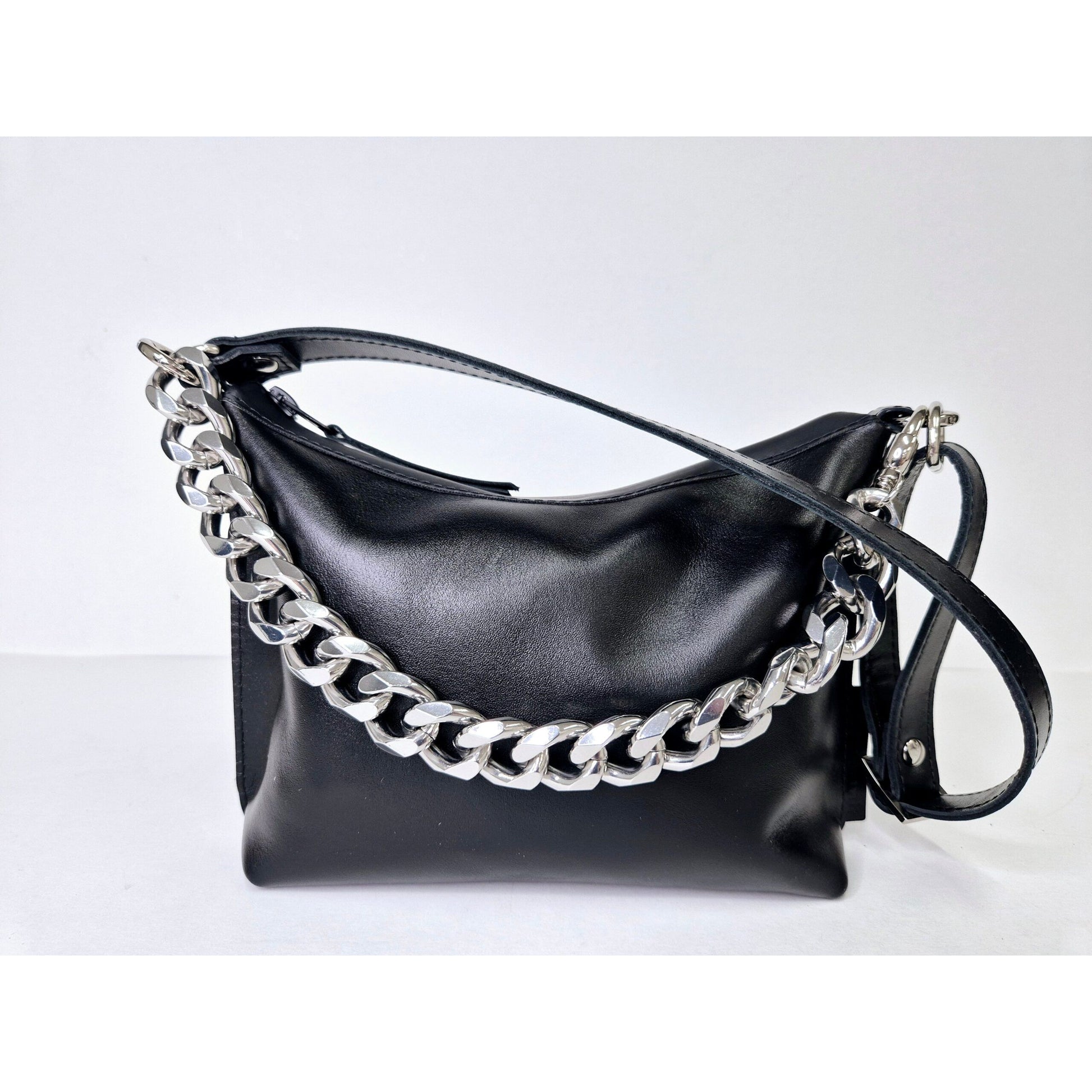 Black Leather Hobo Bag - Small