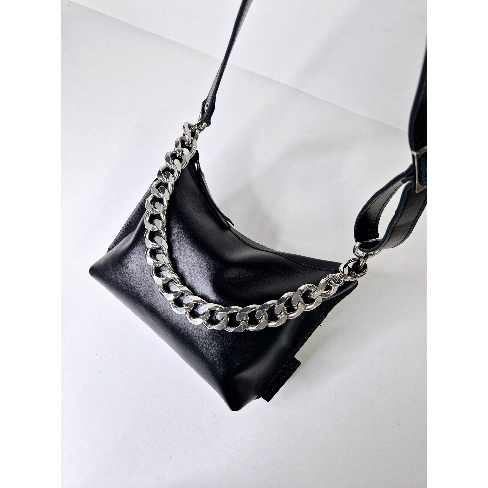 Black Leather Hobo Bag - Small