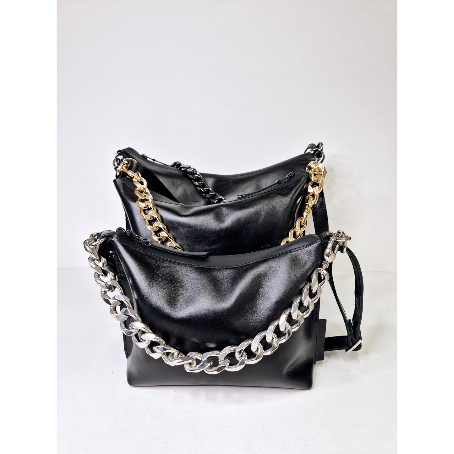 Black Leather Hobo Bag - Small