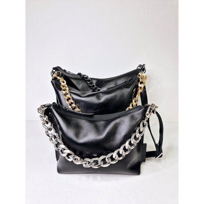 Black Leather Hobo Bag - Small