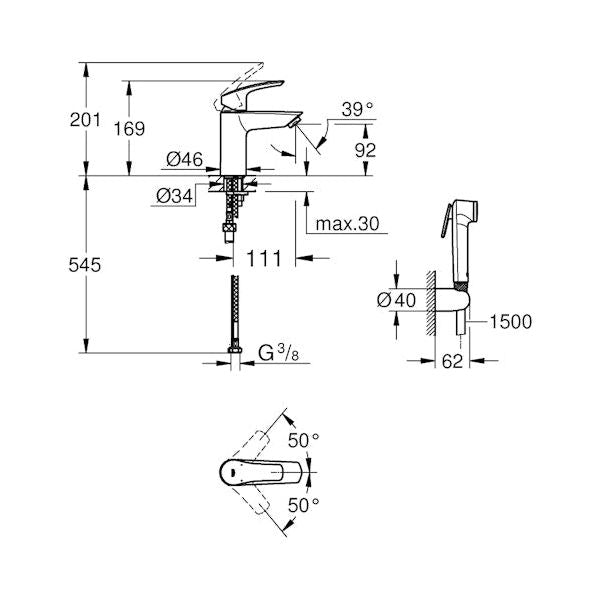 PESUALLASHANA GROHE 23124003 EUROSMART HYGIEN BIDE