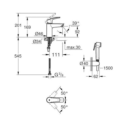 PESUALLASHANA GROHE 23124003 EUROSMART HYGIEN BIDE