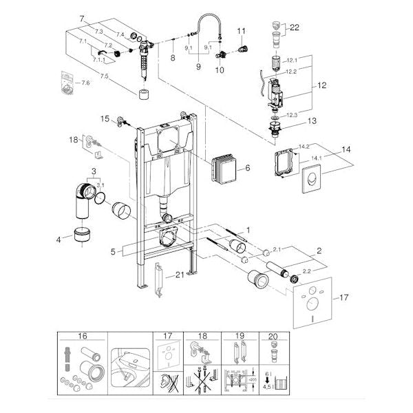 ASENNUSTELINE WC GROHE 38719001 RAPID SL 3-IN-1 113cm