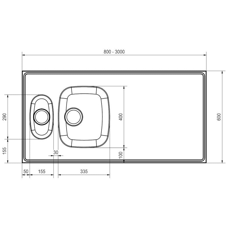 Tiskipöytä KWC Nestori 1000 1000x600 mm rst