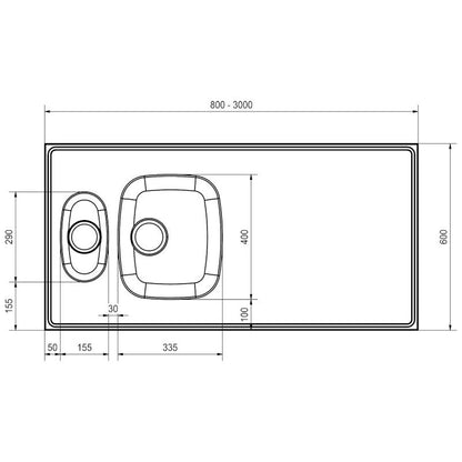 Tiskipöytä KWC Nestori 1000 1000x600 mm rst