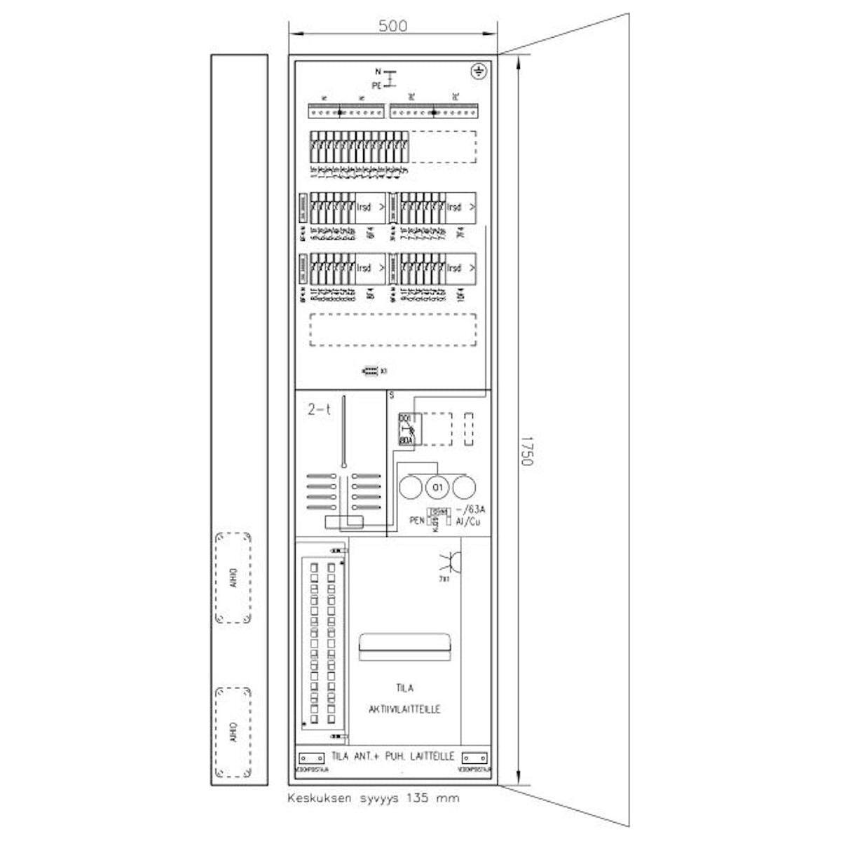 MITTAUSKESKUS UPPO/PI FE BOXER IT-BOXER3836J2T 2T V 63A IP30
