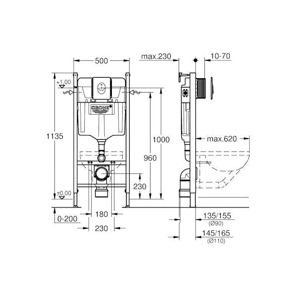 ASENNUSTELINE WC GROHE 38719001 RAPID SL 3-IN-1 113cm