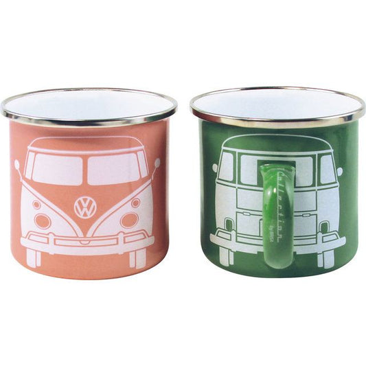 VW Collection T1 -bussi Emalimukit, 2 kpl, 350 ml - Vihreä/Pinkki
