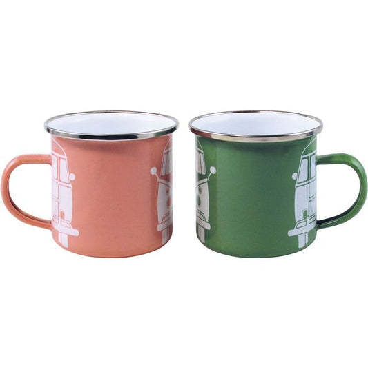 VW Collection T1 -bussi Emalimukit, 2 kpl, 350 ml - Vihreä/Pinkki