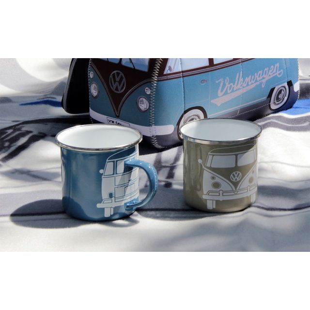 VW Collection T1 -bussi Emalimukit, 2 kpl, 350 ml - Sininen/Harmaa