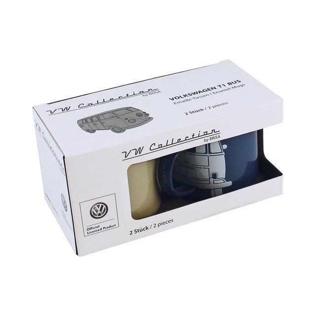 VW Collection T1 -bussi Emalimukit, 2 kpl, 350 ml - Sininen/Harmaa