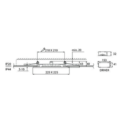 ALASVALO FLAT SQ 225 IP44 15W/840 DIM PCO WH