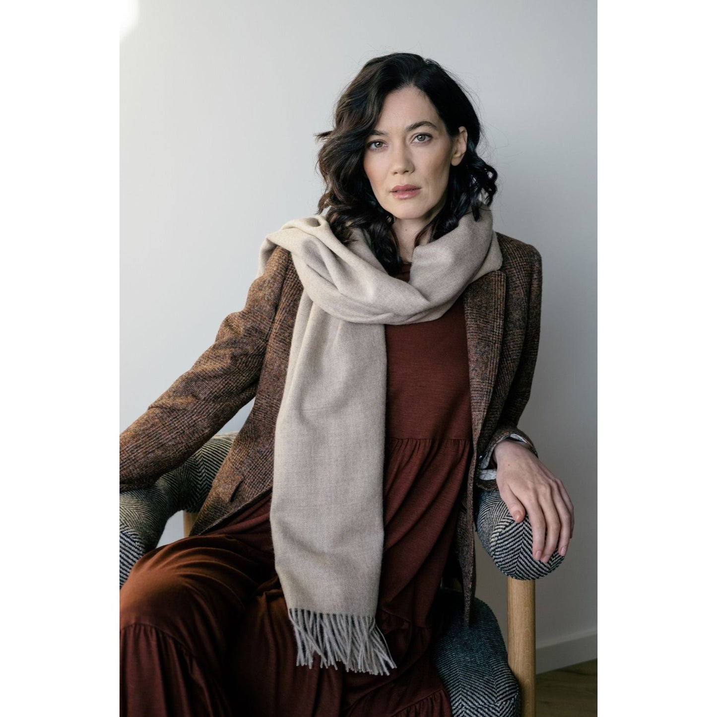 Natural Baby Alpaca Maxi-Scarf with Fringes