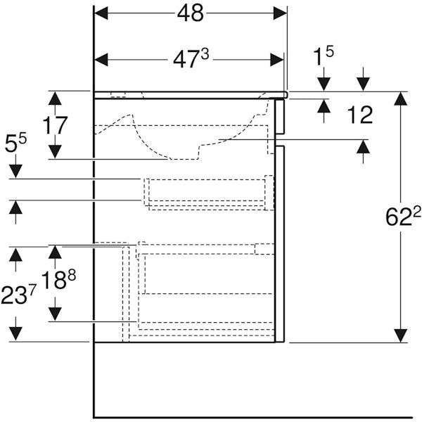 Allaskaappipaketti Geberit Renova Plan L55 K62,2 S48cm laava