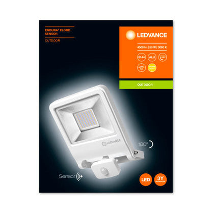 50W LED-valonheitin IP44 LEDVANCE FLOOD SENSOR 3000K, liiketunnistimella