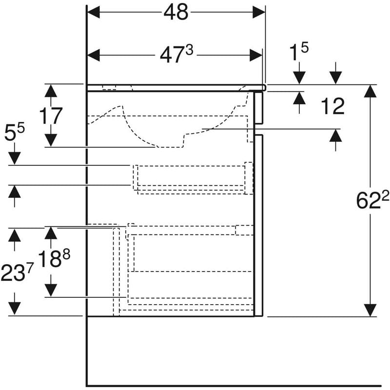 Allaskaappipaketti Geberit Renova Plan L80 K62,2 S48cm KeraTect vaalea hikkori