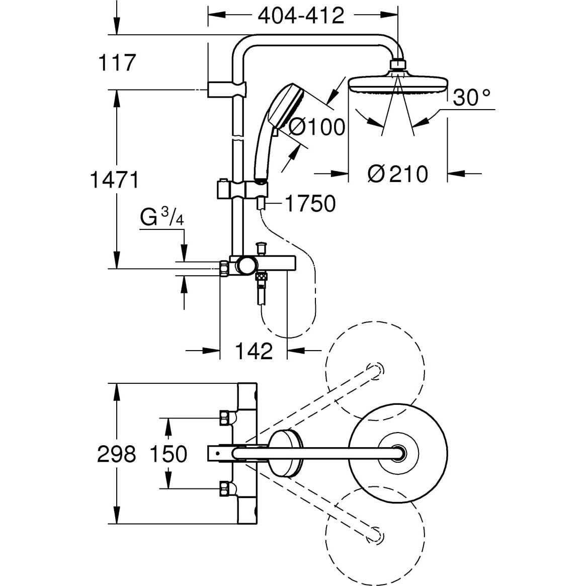 Yläsuihkuhana Grohe Tempesta Cosmopolitan 210 juoksuputki 26705000