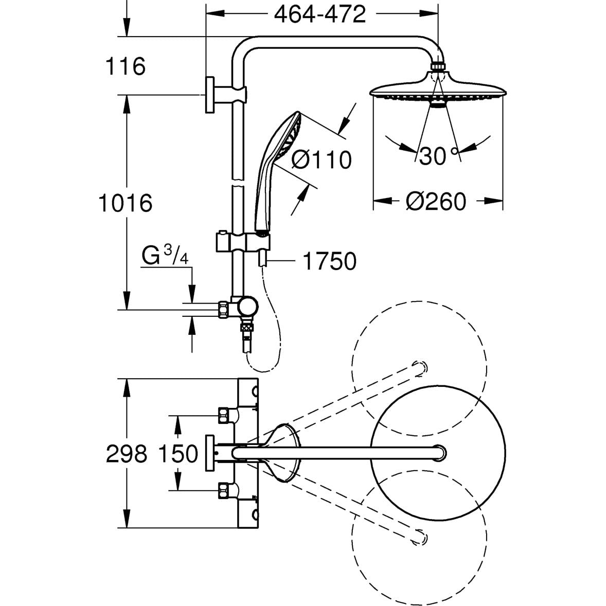 Yläsuihkuhana Grohe Euphoria System 260 26707000