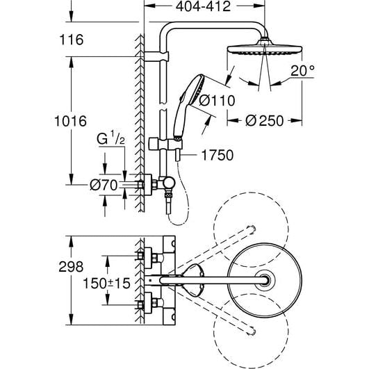 Sadesuihkuhana Grohe Tempesta 250, kromi