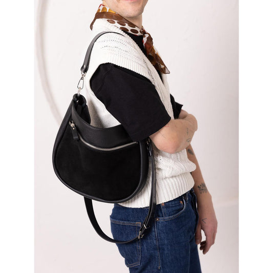 STELLA Leather Handbag - Black & Suede