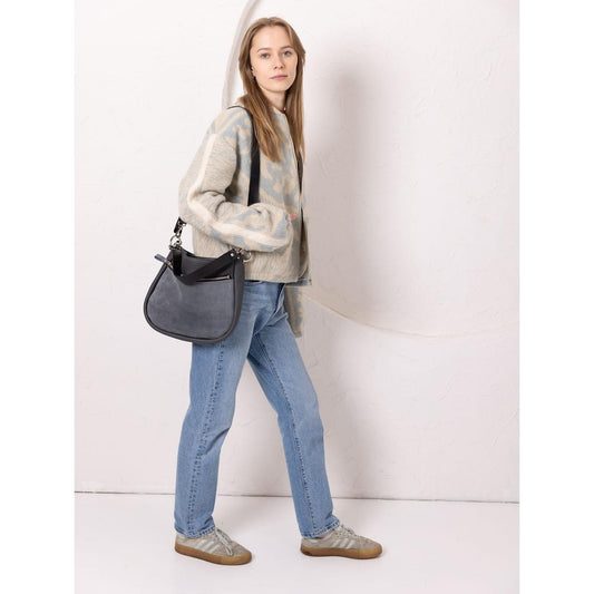 STELLA Leather Handbag - Grey & Suede