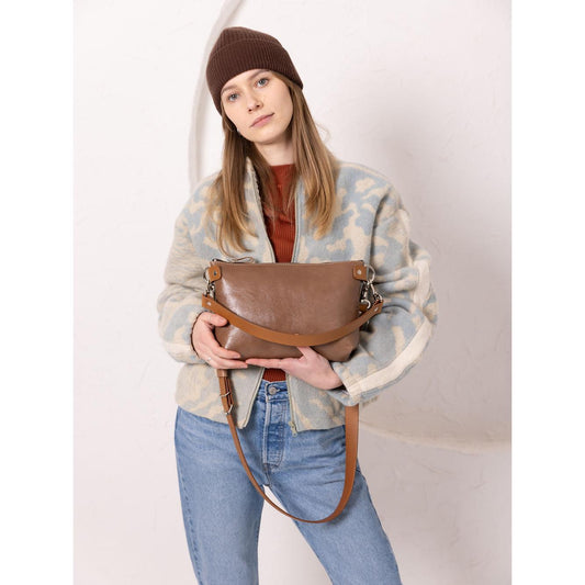 TOMMY Leather Bag with Two Handles - Cappuccino
