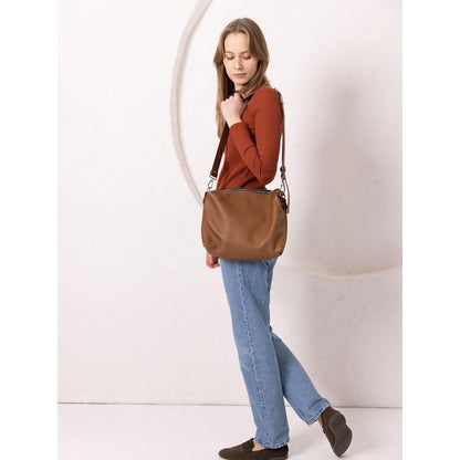 ROBIN Leather Handbag Large - Camel Brown