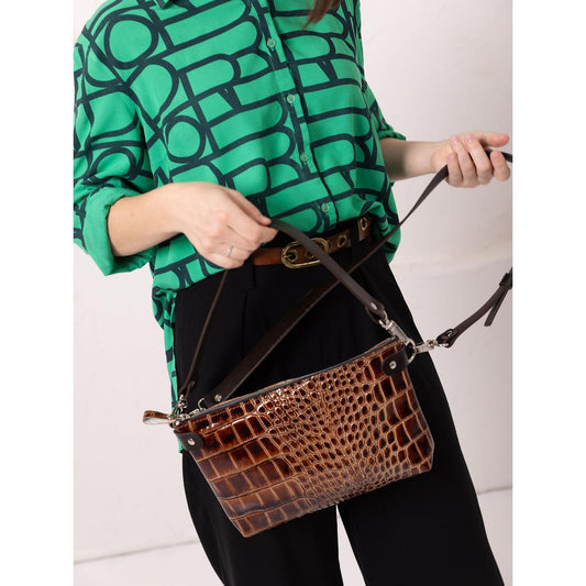 TOMMY Leather Bag with Two Handles - Alligator Pattern