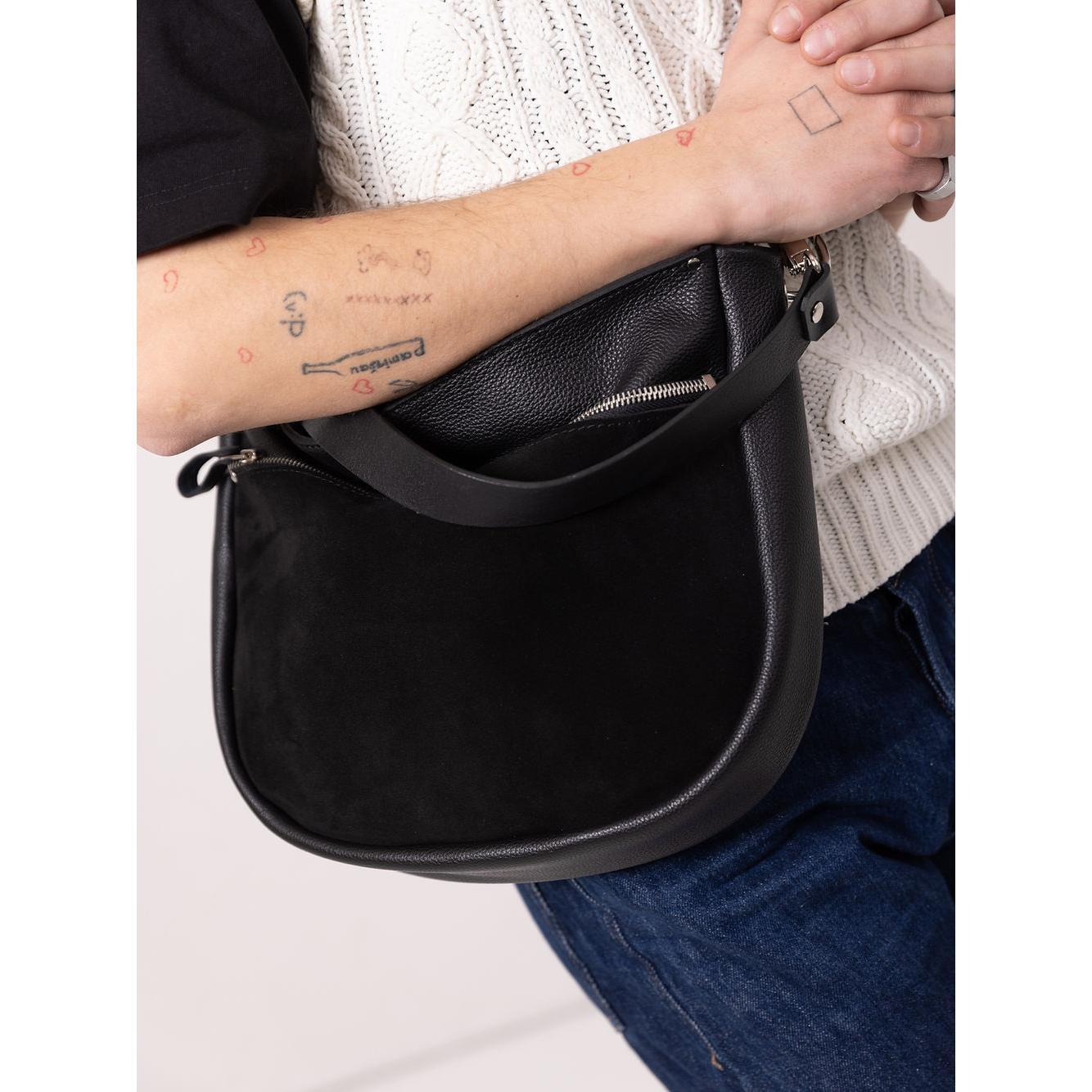 STELLA Leather Handbag - Black & Suede