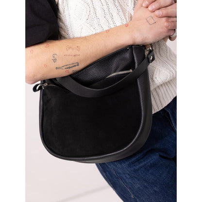 STELLA Leather Handbag - Black & Suede