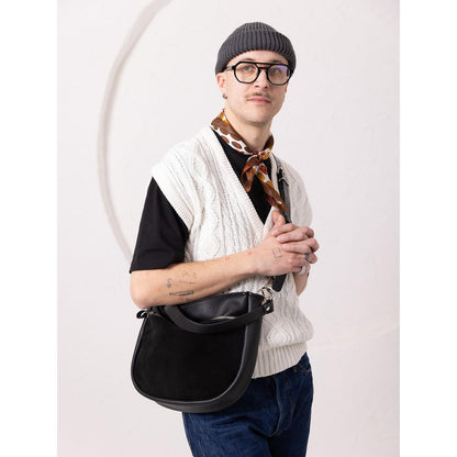 STELLA Leather Handbag - Black & Suede