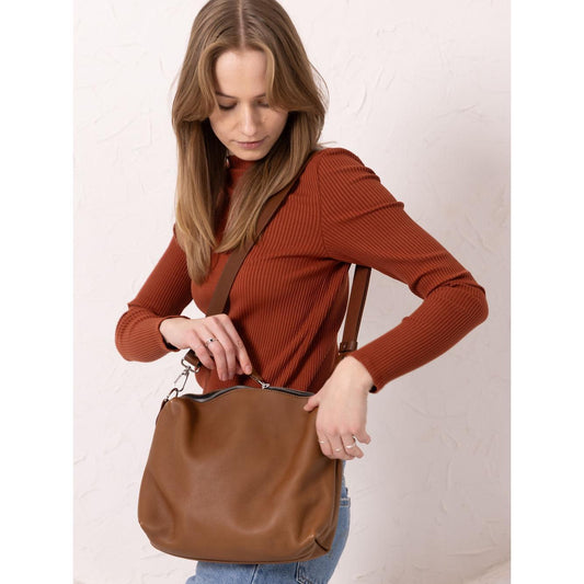 ROBIN Leather Handbag Large - Camel Brown