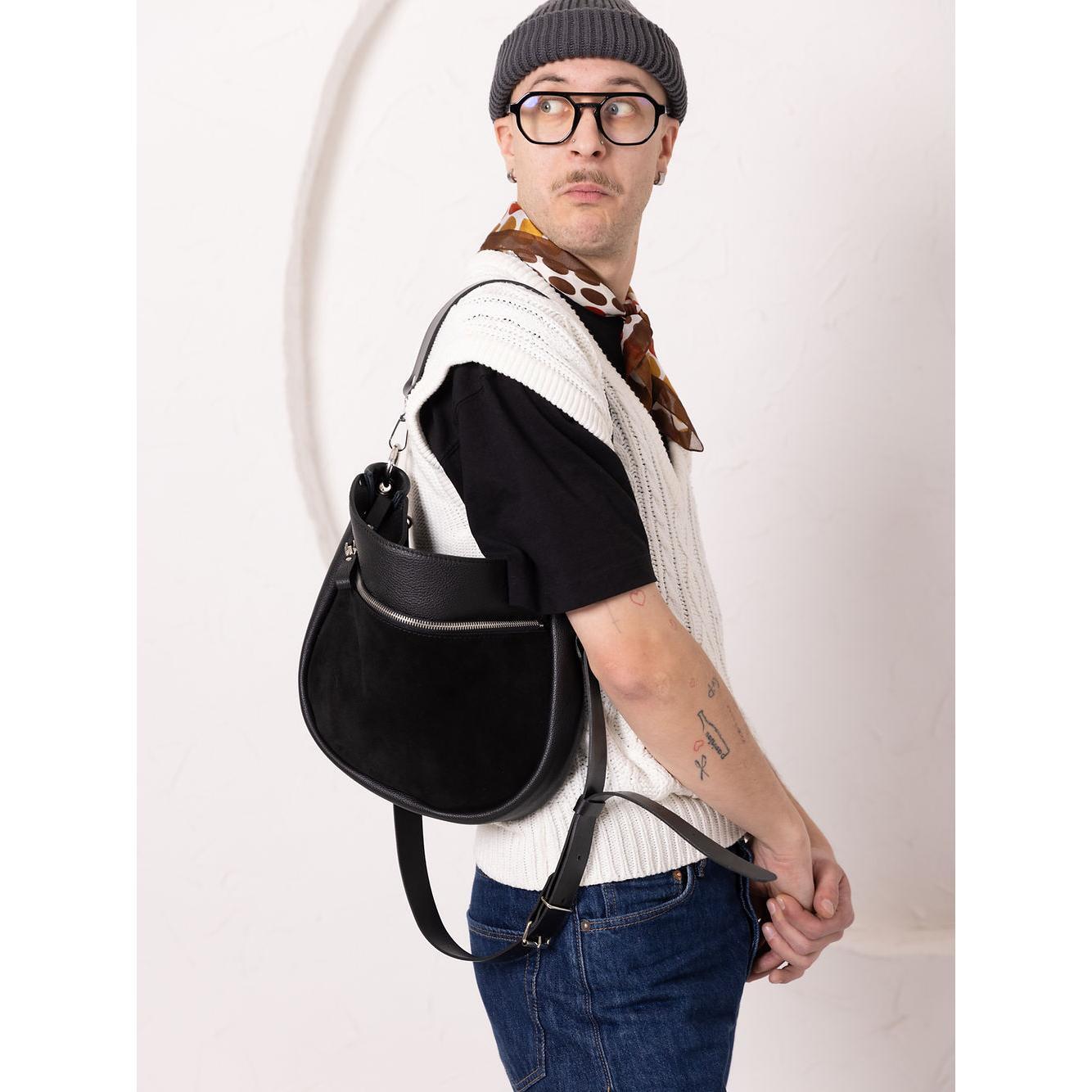 STELLA Leather Handbag - Black & Suede