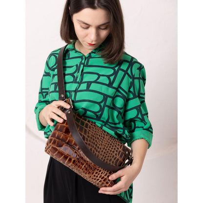TOMMY Leather Bag with Two Handles - Alligator Pattern