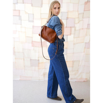 ROBIN Leather Handbag with Two Handles - Ginger Brown