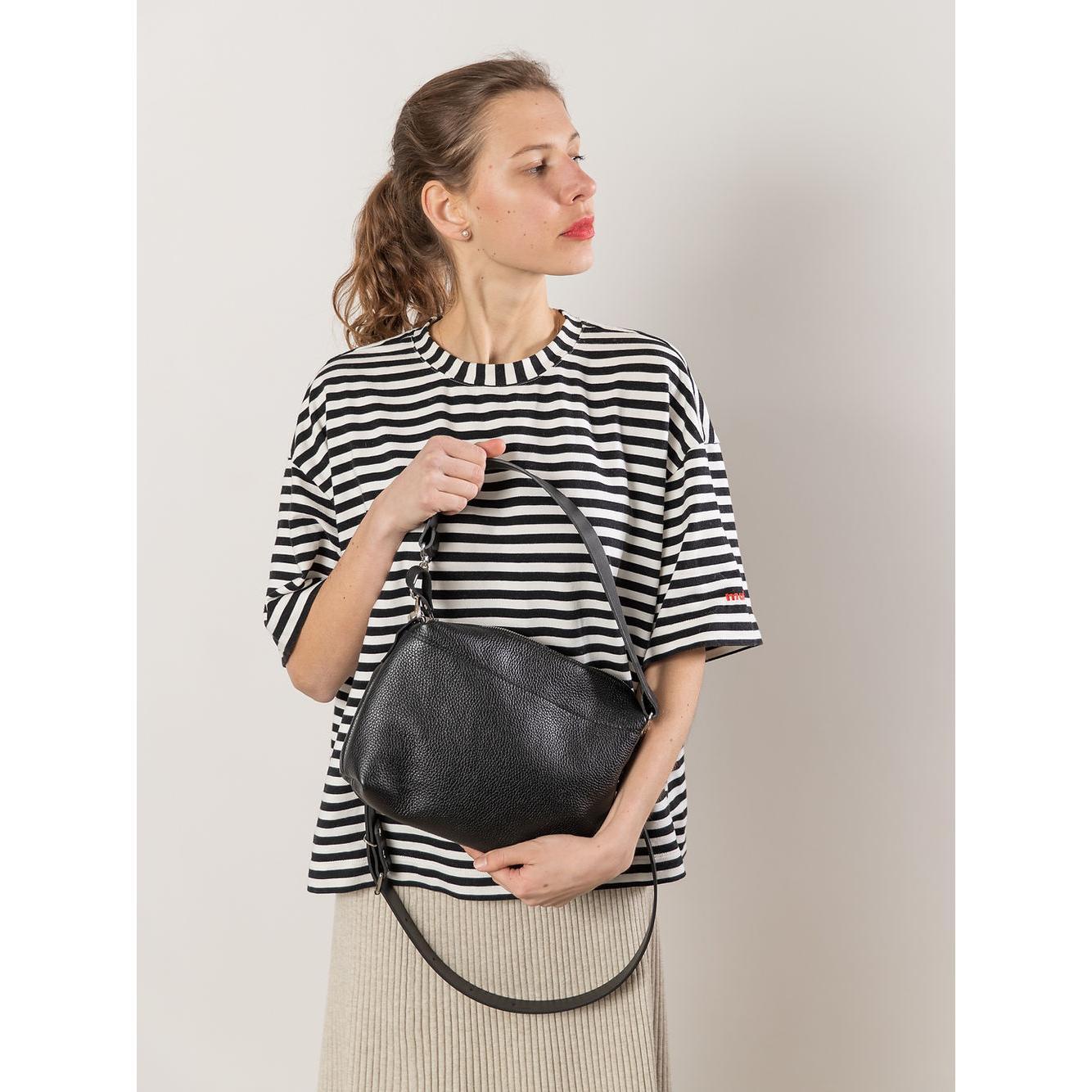 ROBIN Leather Handbag with Two Handles - Black