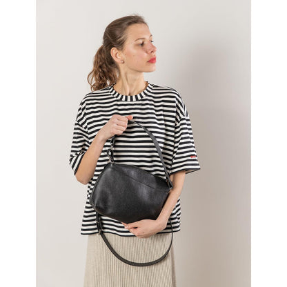 ROBIN Leather Handbag with Two Handles - Black