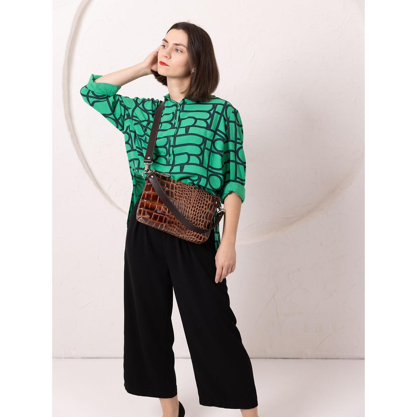 TOMMY Leather Bag with Two Handles - Alligator Pattern
