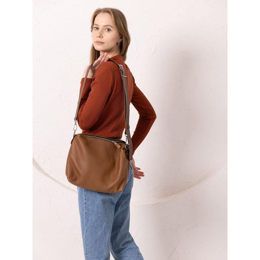 ROBIN Leather Handbag Large - Camel Brown