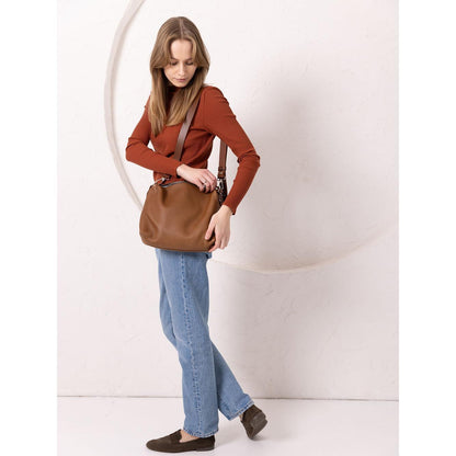 ROBIN Leather Handbag Large - Camel Brown