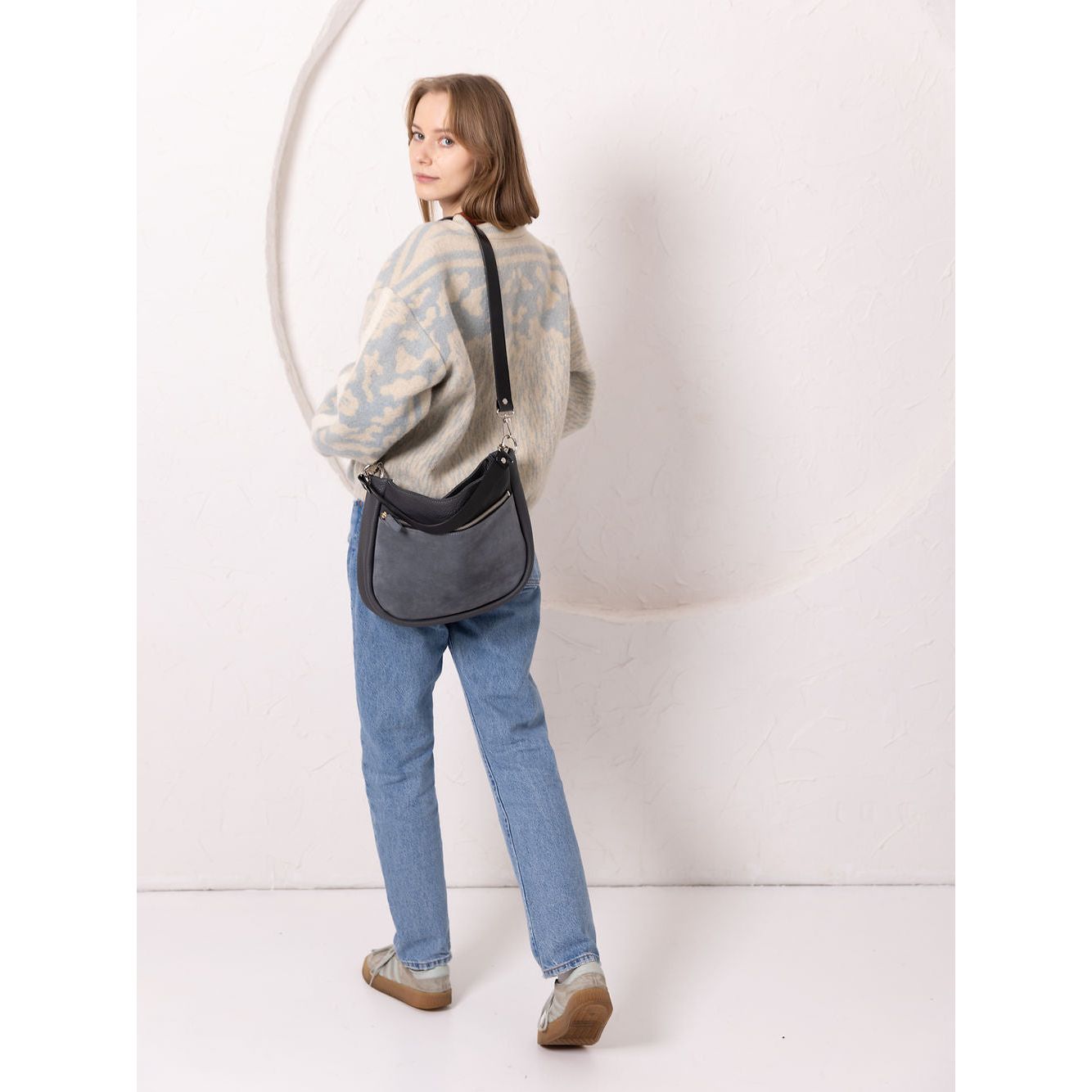 STELLA Leather Handbag - Grey & Suede