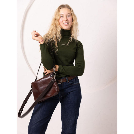 TOMMY Leather Bag with Two Handles - Cognac